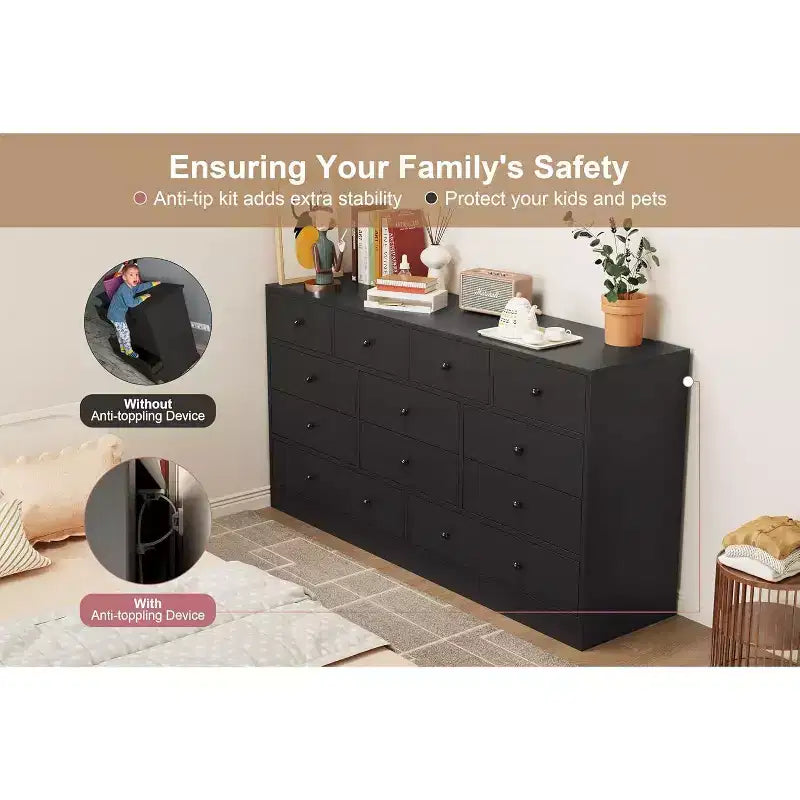 MDF 12-Drawer Dresser Chest 61"W x 15.7"D x 31.4"H