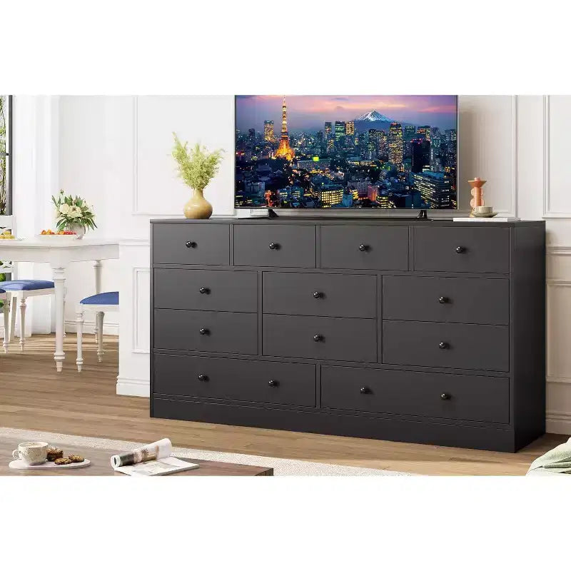 MDF 12-Drawer Dresser Chest 61"W x 15.7"D x 31.4"H