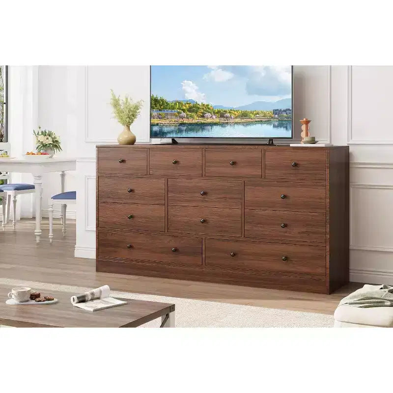 MDF 12-Drawer Dresser Chest 61"W x 15.7"D x 31.4"H