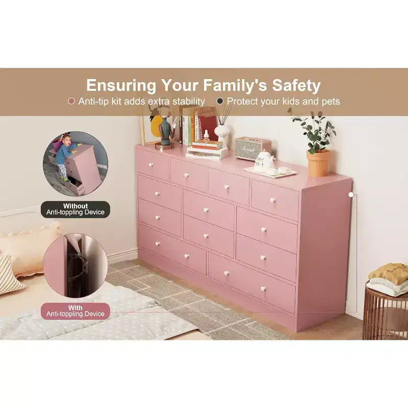 MDF 12-Drawer Dresser Chest 61"W x 15.7"D x 31.4"H