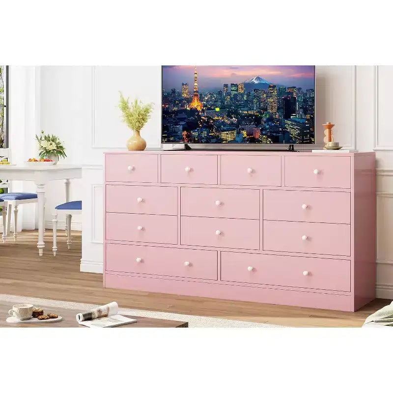 MDF 12-Drawer Dresser Chest 61"W x 15.7"D x 31.4"H