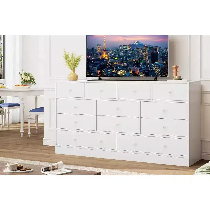 MDF 12-Drawer Dresser Chest 61"W x 15.7"D x 31.4"H