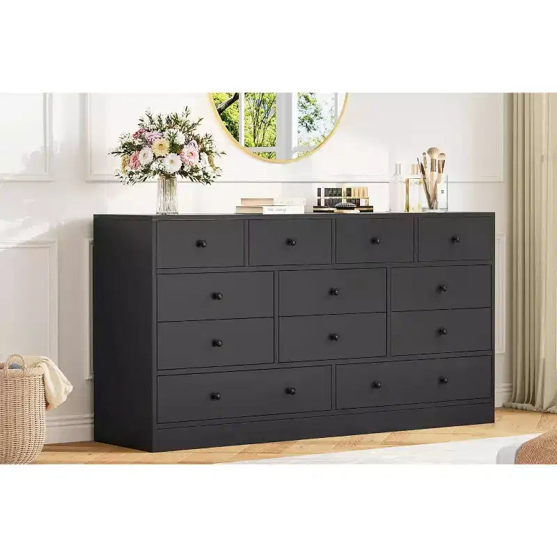 MDF 12-Drawer Dresser Chest 61"W x 15.7"D x 31.4"H