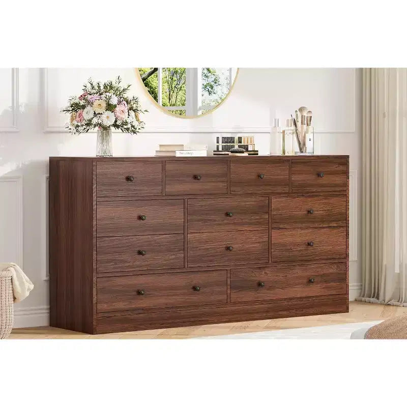 MDF 12-Drawer Dresser Chest 61"W x 15.7"D x 31.4"H