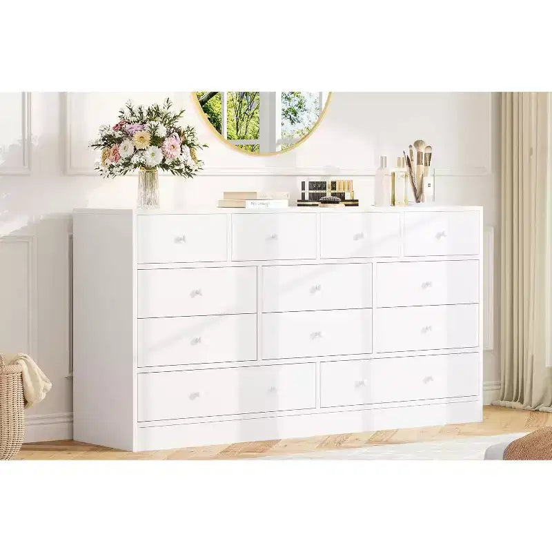 MDF 12-Drawer Dresser Chest 61"W x 15.7"D x 31.4"H