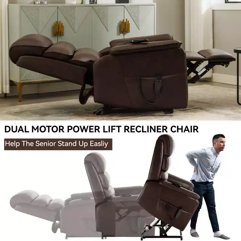 Metal Faux Leather Dual Motor Power Lift Recliner Chair with Heat and Massage 37.1"W x 37.1"D