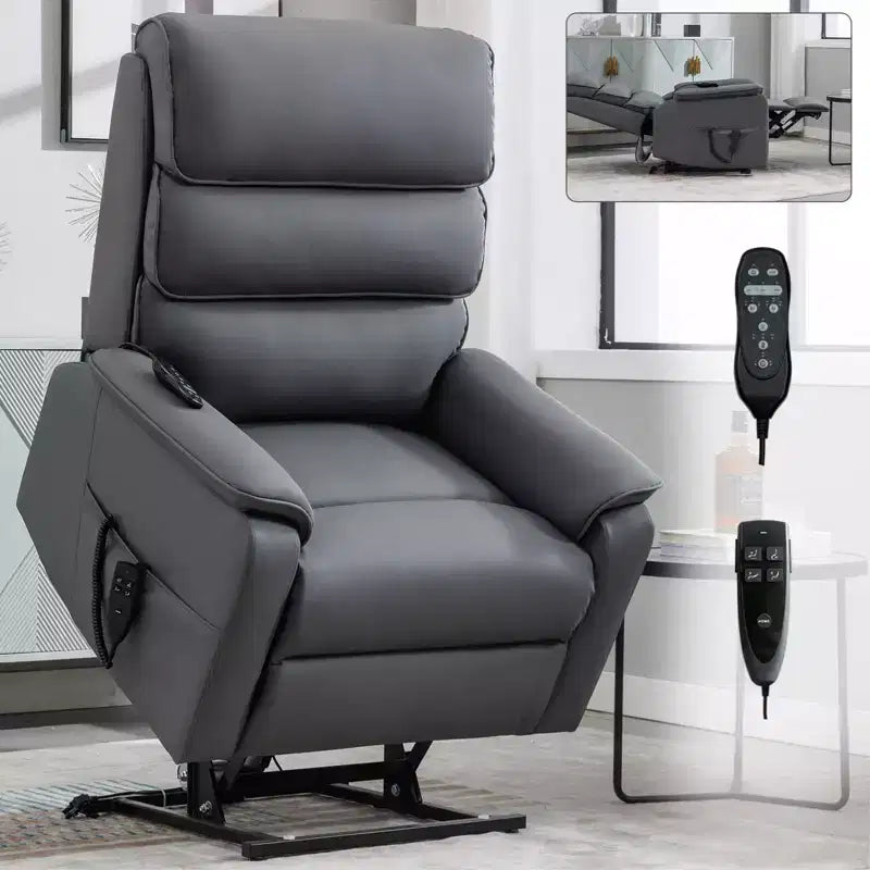 Metal Faux Leather Dual Motor Power Lift Recliner Chair with Heat and Massage 37.1"W x 37.1"D