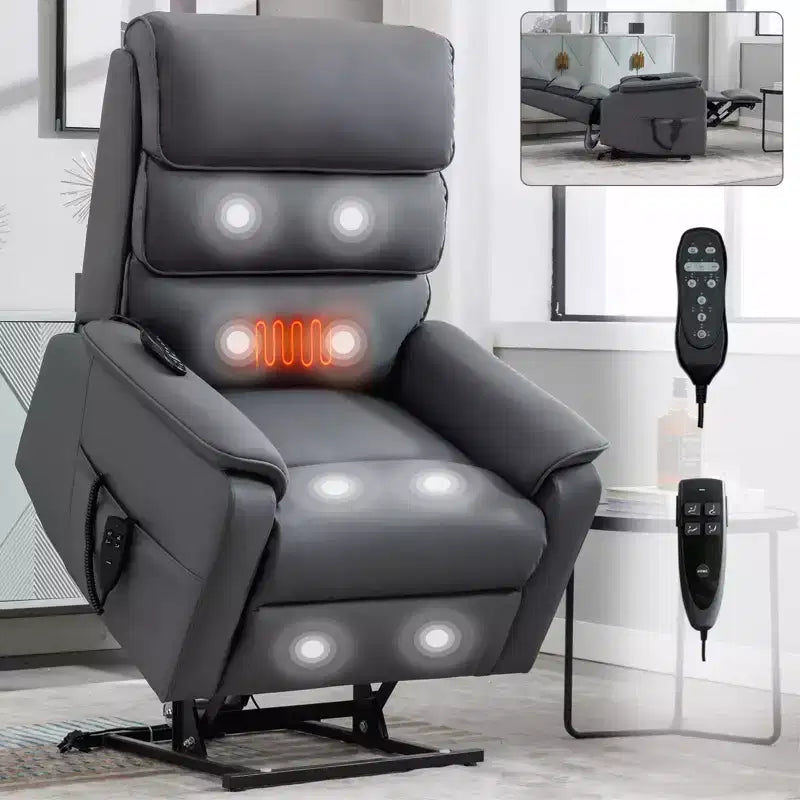 Metal Faux Leather Dual Motor Power Lift Recliner Chair with Heat and Massage 37.1"W x 37.1"D