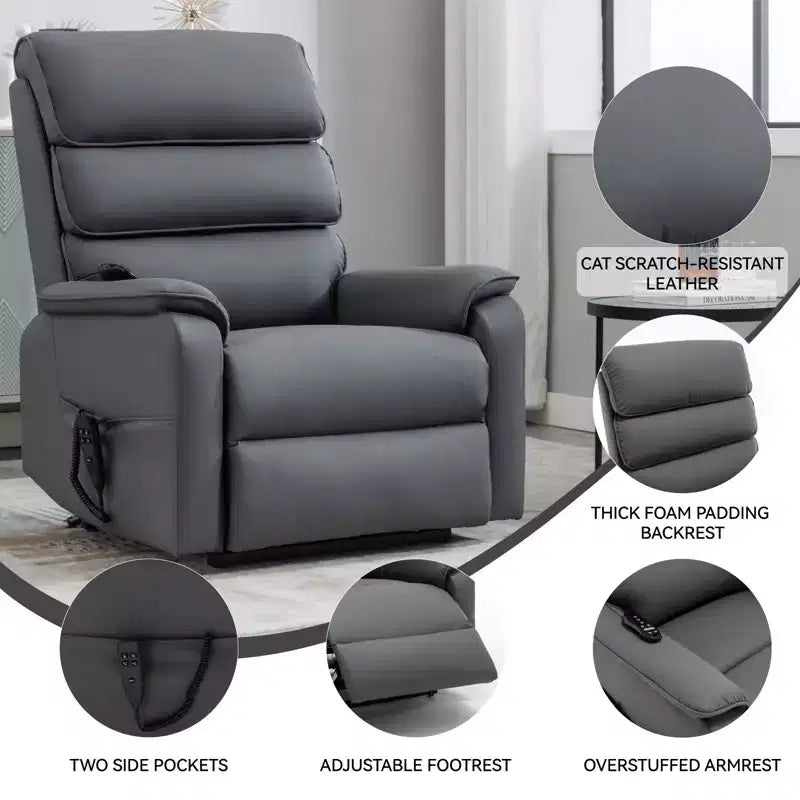 Metal Faux Leather Dual Motor Power Lift Recliner Chair with Heat and Massage 37.1"W x 37.1"D