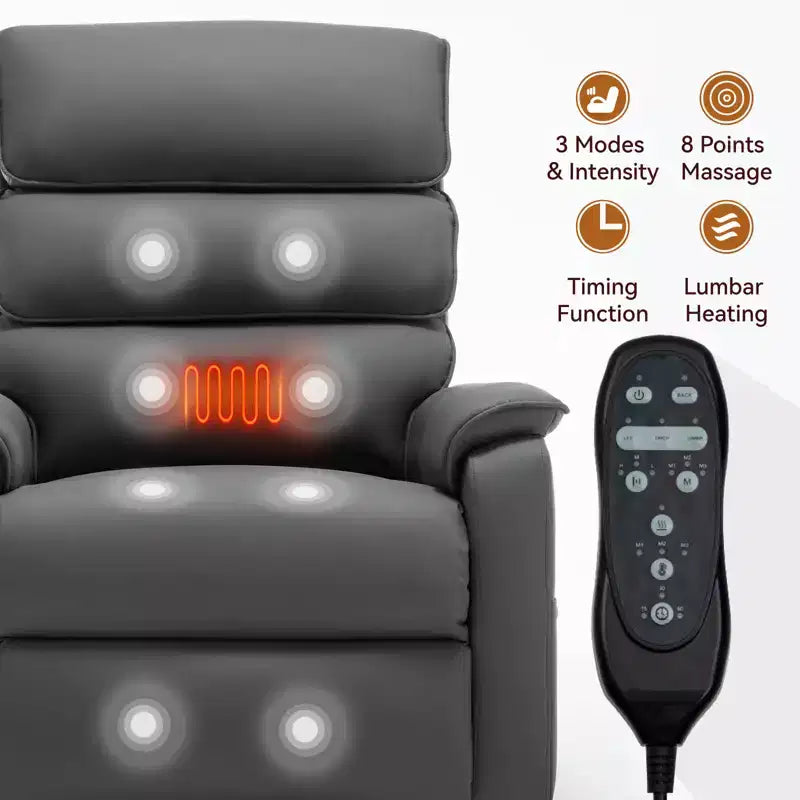 Metal Faux Leather Dual Motor Power Lift Recliner Chair with Heat and Massage 37.1"W x 37.1"D