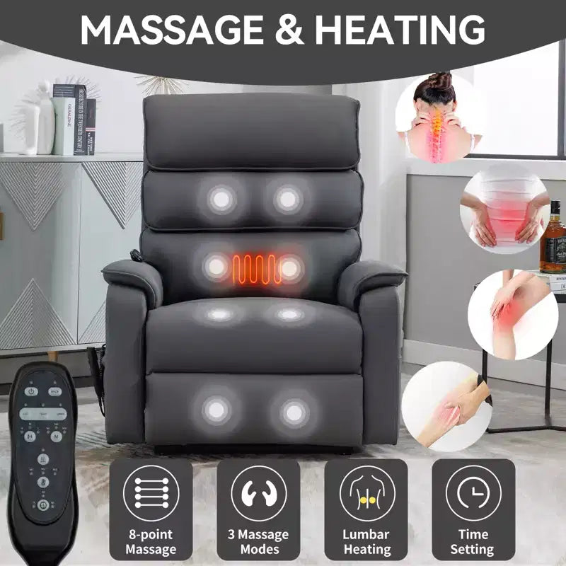 Metal Faux Leather Dual Motor Power Lift Recliner Chair with Heat and Massage 37.1"W x 37.1"D