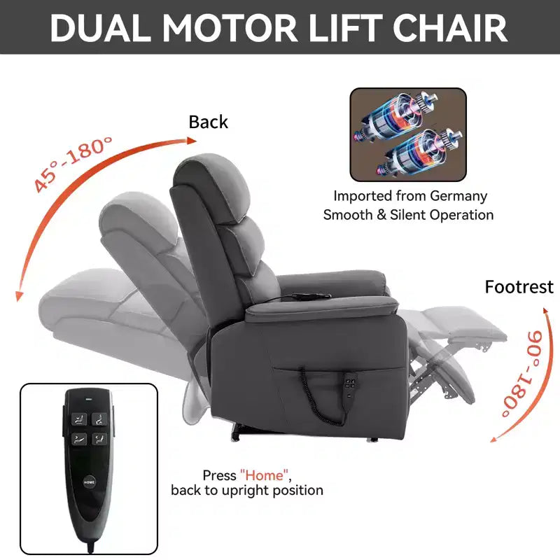 Metal Faux Leather Dual Motor Power Lift Recliner Chair with Heat and Massage 37.1"W x 37.1"D