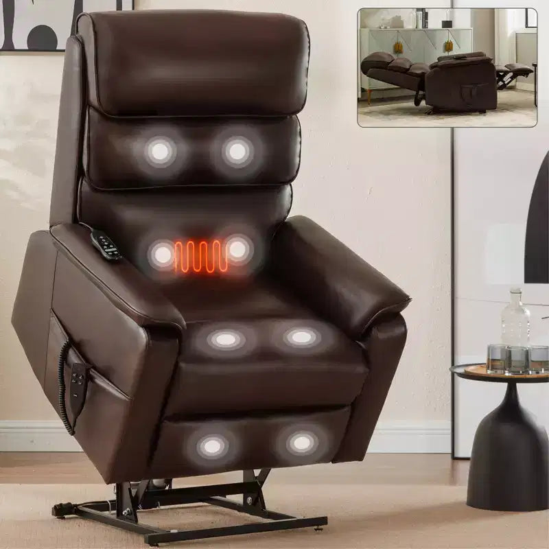 Metal Faux Leather Dual Motor Power Lift Recliner Chair with Heat and Massage 37.1"W x 37.1"D