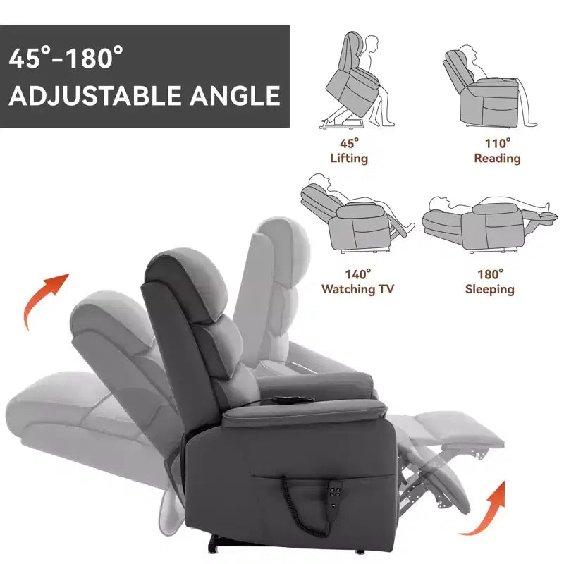 Metal Faux Leather Dual Motor Power Lift Recliner Chair with Heat and Massage 37.1"W x 37.1"D