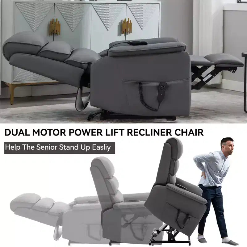 Metal Faux Leather Dual Motor Power Lift Recliner Chair with Heat and Massage 37.1"W x 37.1"D