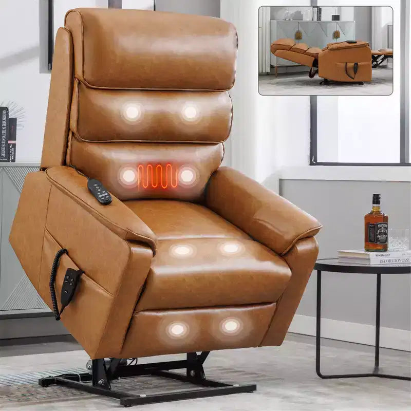 Metal Faux Leather Dual Motor Power Lift Recliner Chair with Heat and Massage 37.1"W x 37.1"D