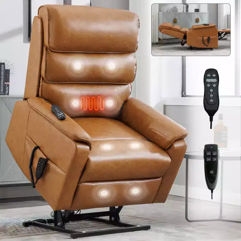 Metal Faux Leather Dual Motor Power Lift Recliner Chair with Heat and Massage 37.1"W x 37.1"D