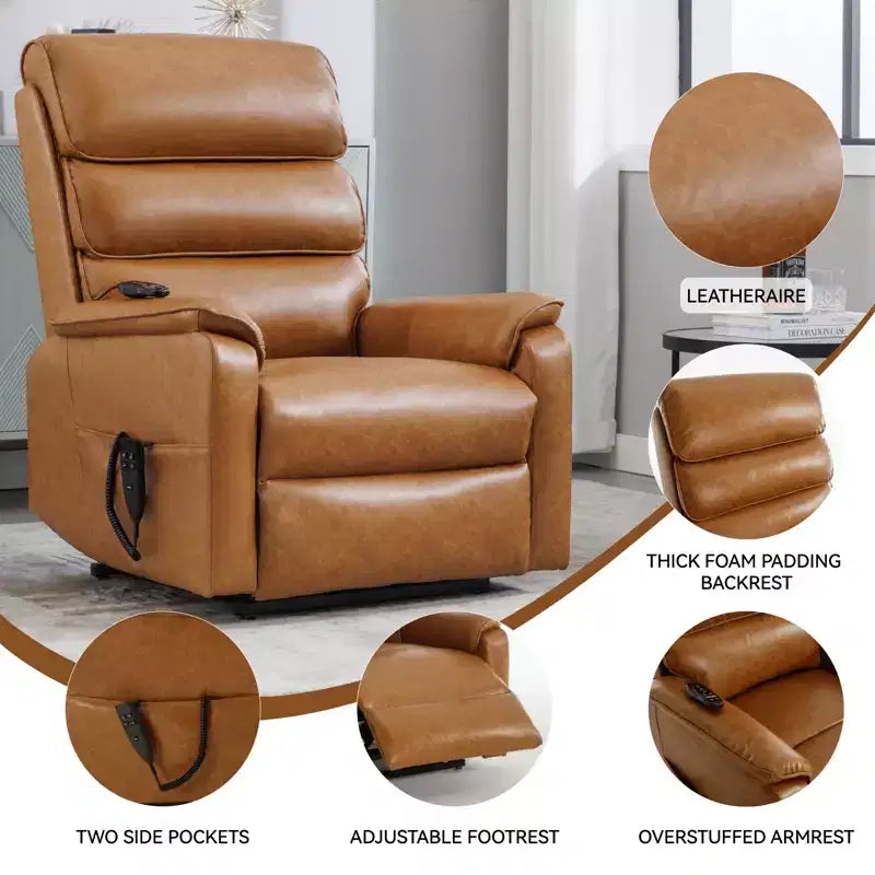Metal Faux Leather Dual Motor Power Lift Recliner Chair with Heat and Massage 37.1"W x 37.1"D