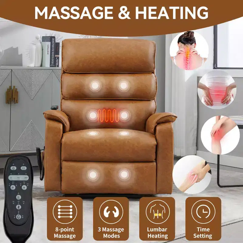 Metal Faux Leather Dual Motor Power Lift Recliner Chair with Heat and Massage 37.1"W x 37.1"D