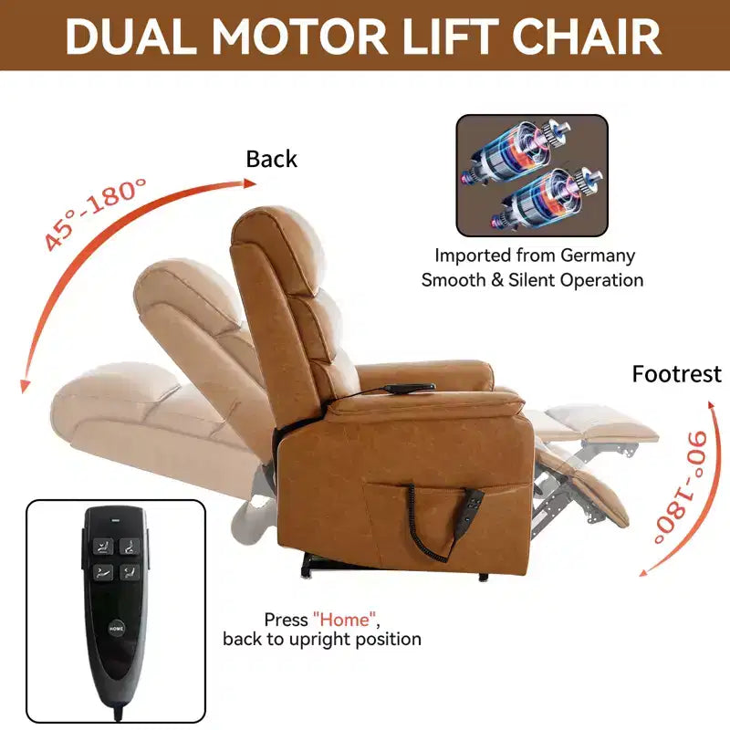 Metal Faux Leather Dual Motor Power Lift Recliner Chair with Heat and Massage 37.1"W x 37.1"D