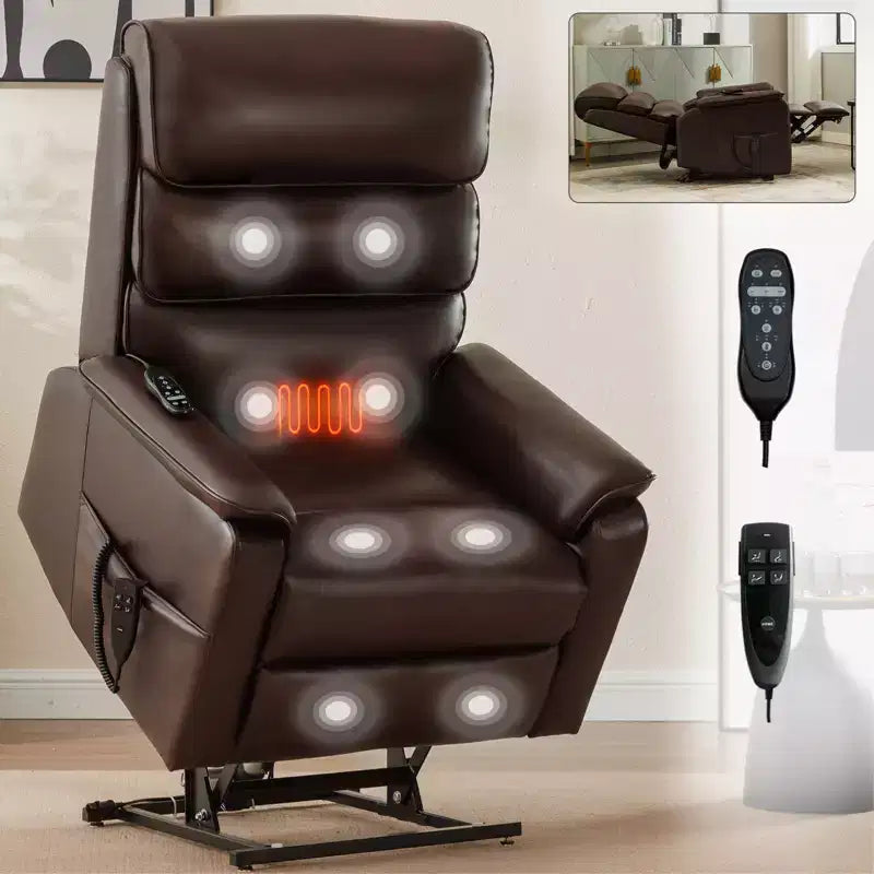 Metal Faux Leather Dual Motor Power Lift Recliner Chair with Heat and Massage 37.1"W x 37.1"D