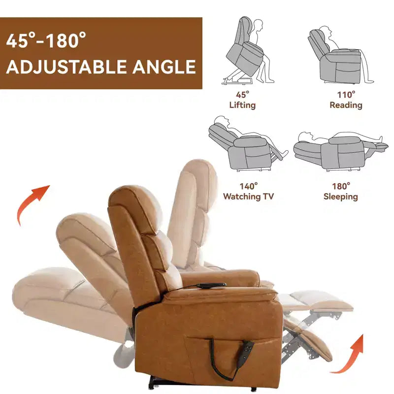 Metal Faux Leather Dual Motor Power Lift Recliner Chair with Heat and Massage 37.1"W x 37.1"D