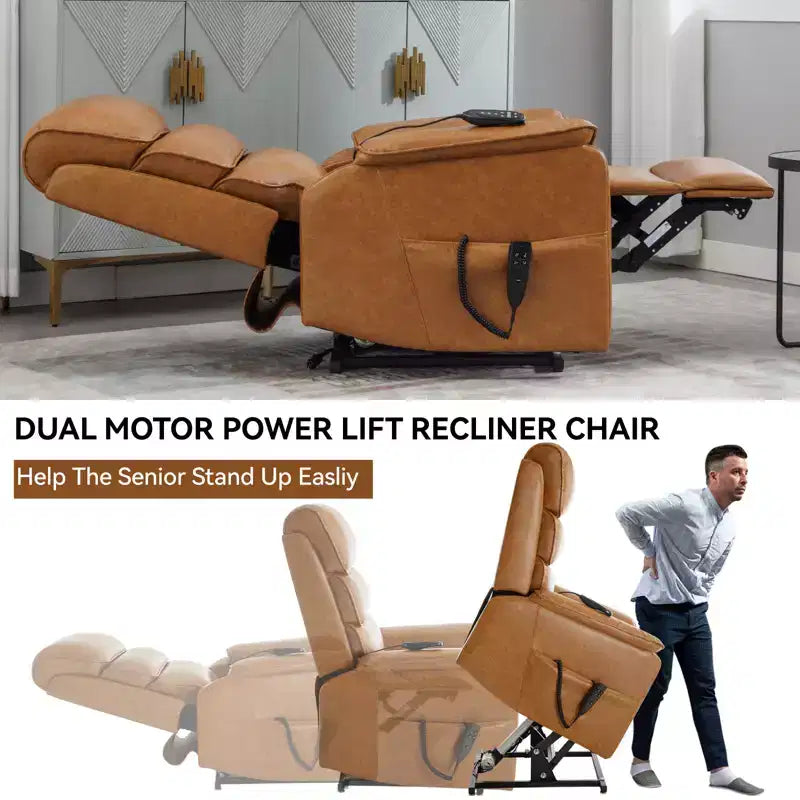Metal Faux Leather Dual Motor Power Lift Recliner Chair with Heat and Massage 37.1"W x 37.1"D
