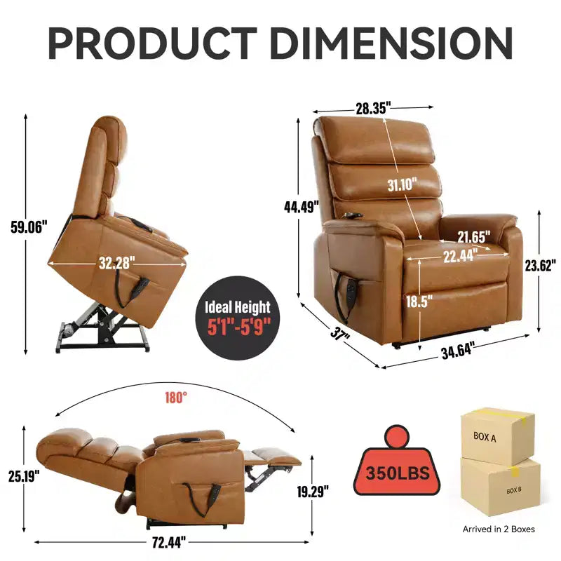 Metal Faux Leather Dual Motor Power Lift Recliner Chair with Heat and Massage 37.1"W x 37.1"D