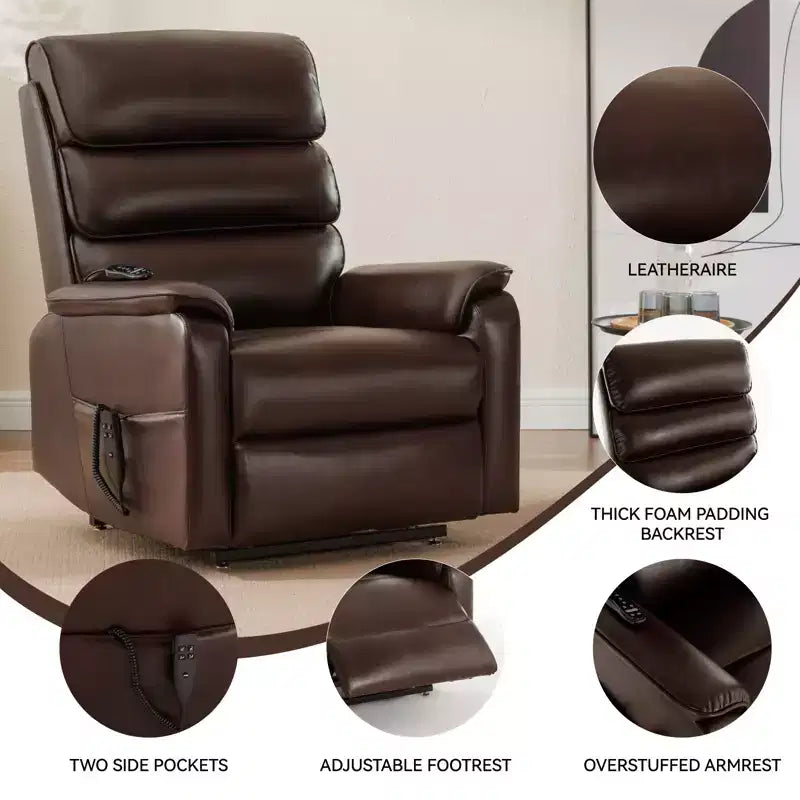 Metal Faux Leather Dual Motor Power Lift Recliner Chair with Heat and Massage 37.1"W x 37.1"D