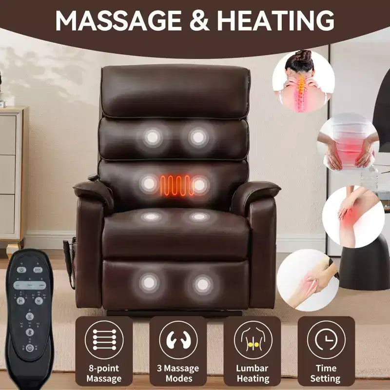 Metal Faux Leather Dual Motor Power Lift Recliner Chair with Heat and Massage 37.1"W x 37.1"D
