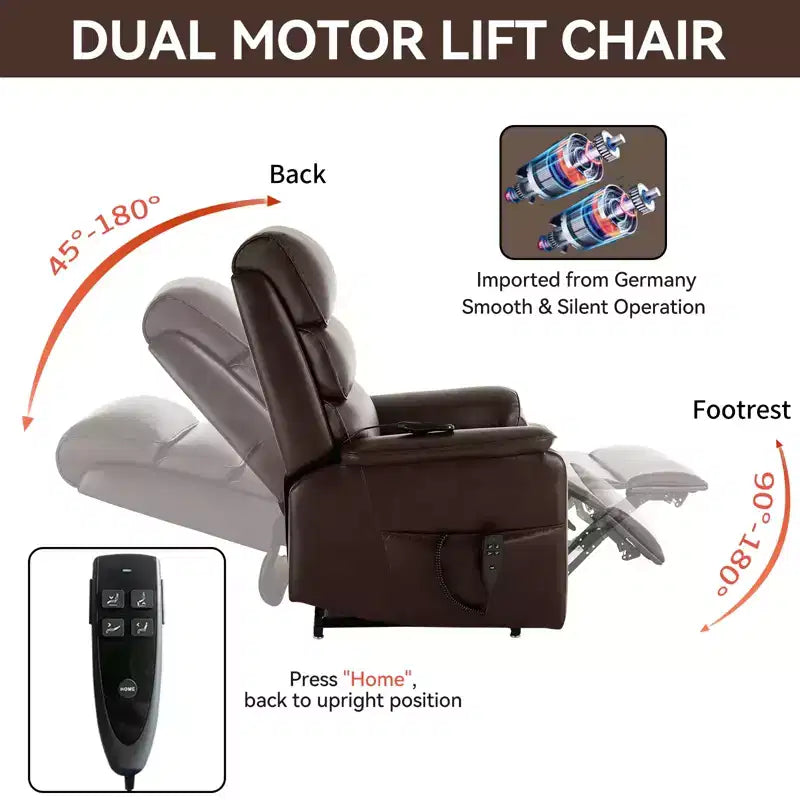 Metal Faux Leather Dual Motor Power Lift Recliner Chair with Heat and Massage 37.1"W x 37.1"D