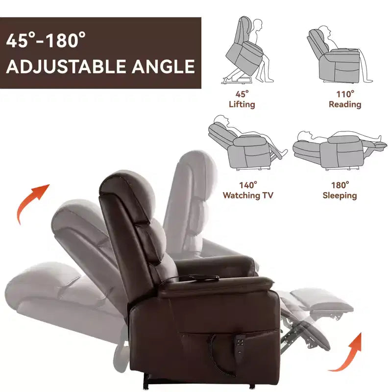 Metal Faux Leather Dual Motor Power Lift Recliner Chair with Heat and Massage 37.1"W x 37.1"D
