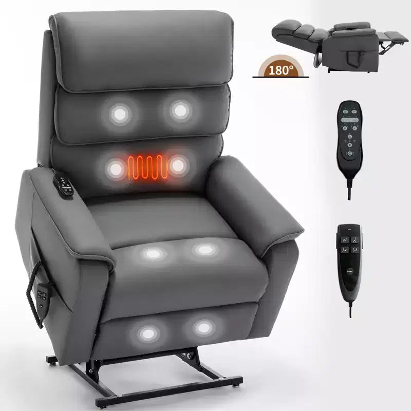 Metal Faux Leather Dual Motor Power Lift Recliner Chair with Heat and Massage 37.1"W x 37.1"D