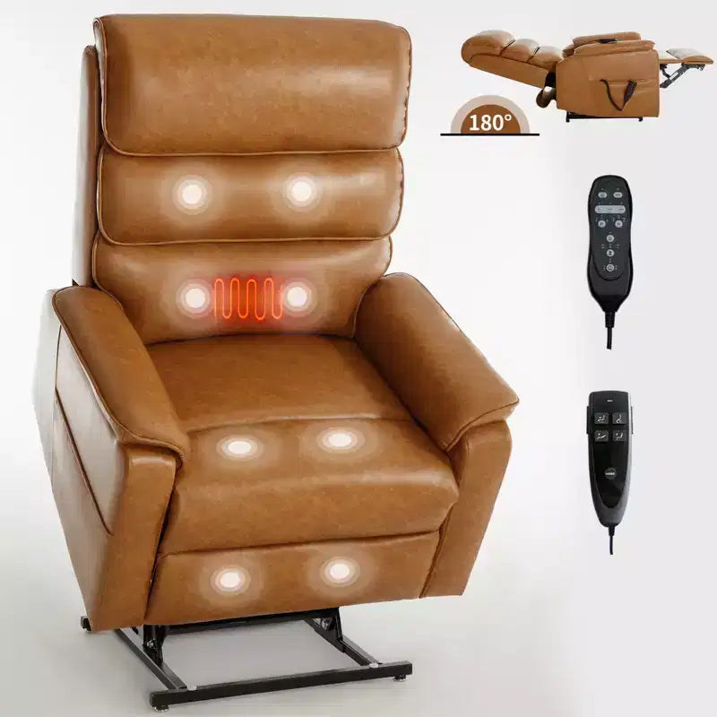 Metal Faux Leather Dual Motor Power Lift Recliner Chair with Heat and Massage 37.1"W x 37.1"D