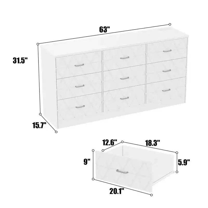 MDF 9-Drawer Dresser Chest 63"W
