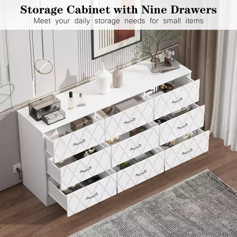 MDF 9-Drawer Dresser Chest 63"W