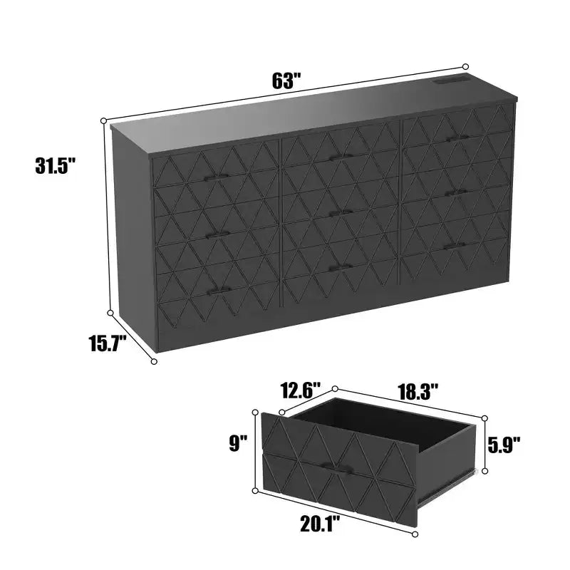 MDF 9-Drawer Dresser Chest 63"W