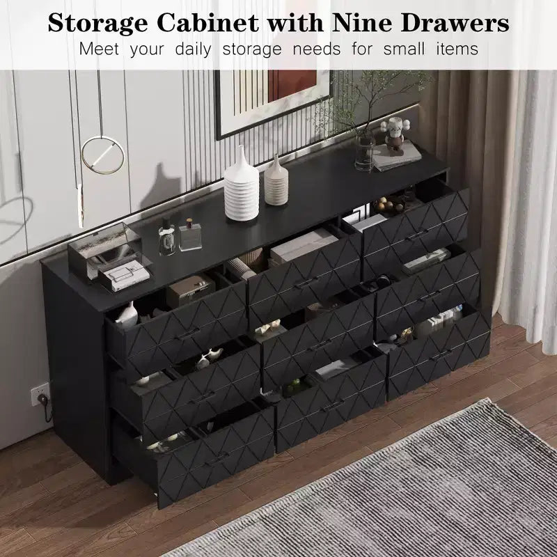 MDF 9-Drawer Dresser Chest 63"W