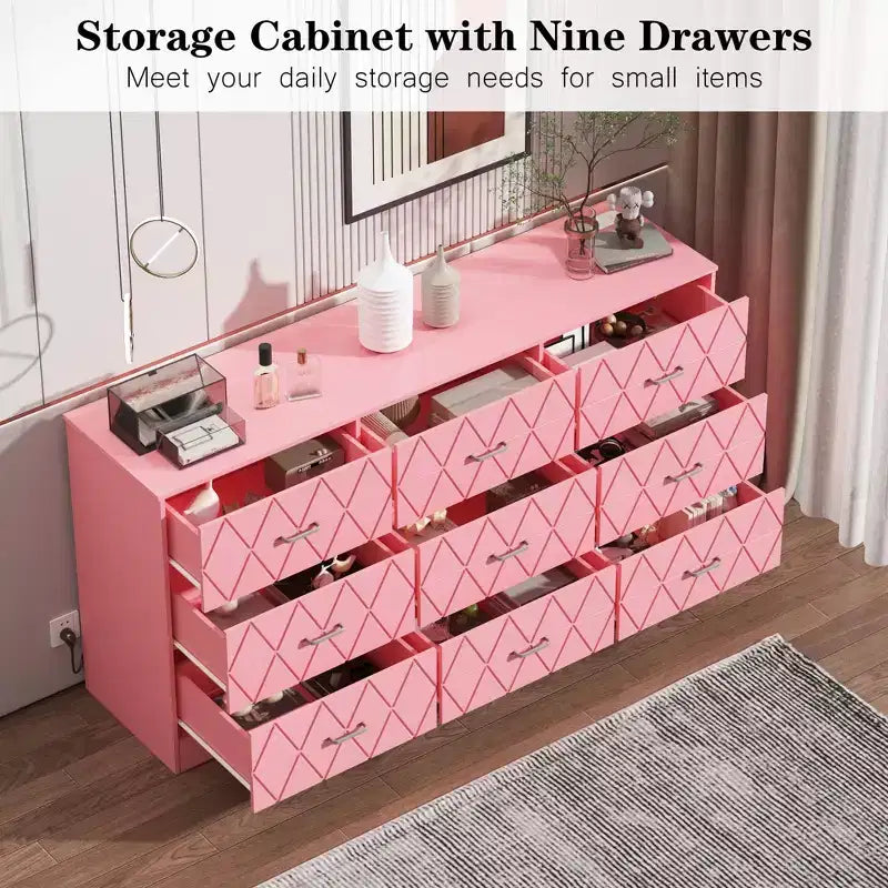 MDF 9-Drawer Dresser Chest 63"W