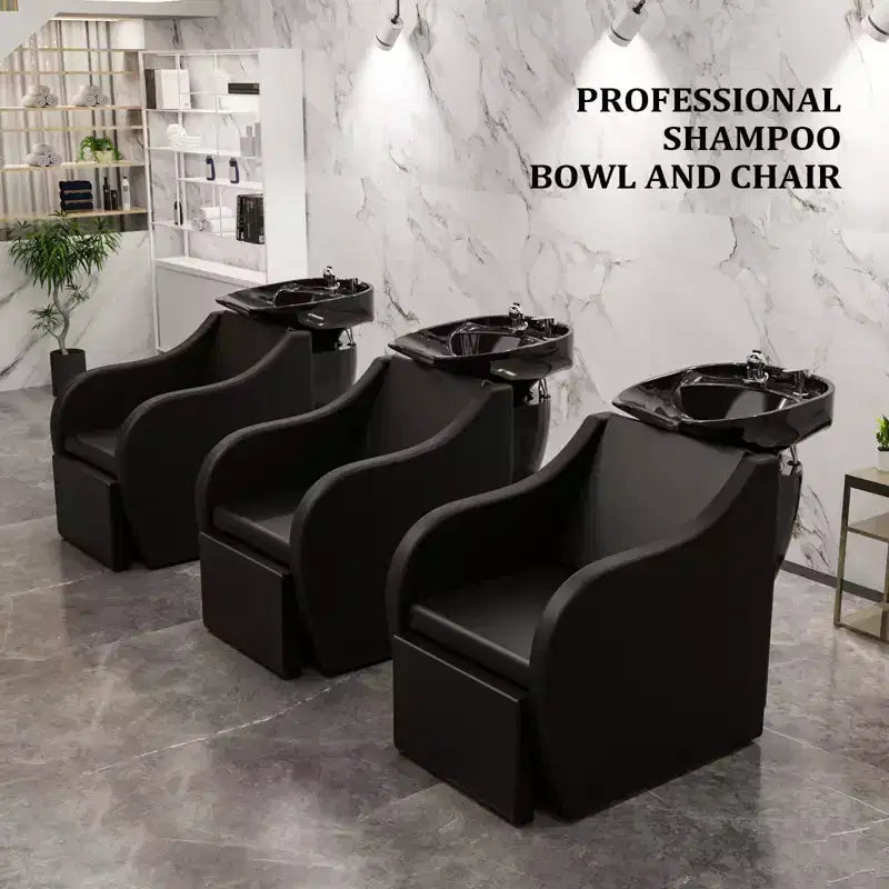 PVC Upholstered Electric Shampoo Chair with Porcelain Backwash Bowl 21.3"W x 31.5"D x 36.2"H