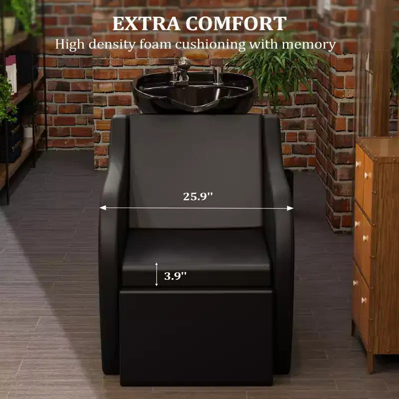 PVC Upholstered Electric Shampoo Chair with Porcelain Backwash Bowl 21.3"W x 31.5"D x 36.2"H