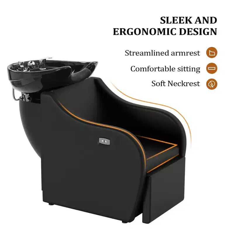 PVC Upholstered Electric Shampoo Chair with Porcelain Backwash Bowl 21.3"W x 31.5"D x 36.2"H