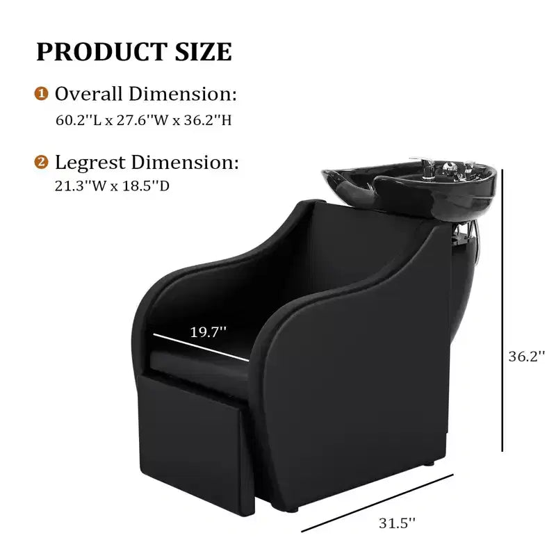 PVC Upholstered Electric Shampoo Chair with Porcelain Backwash Bowl 21.3"W x 31.5"D x 36.2"H