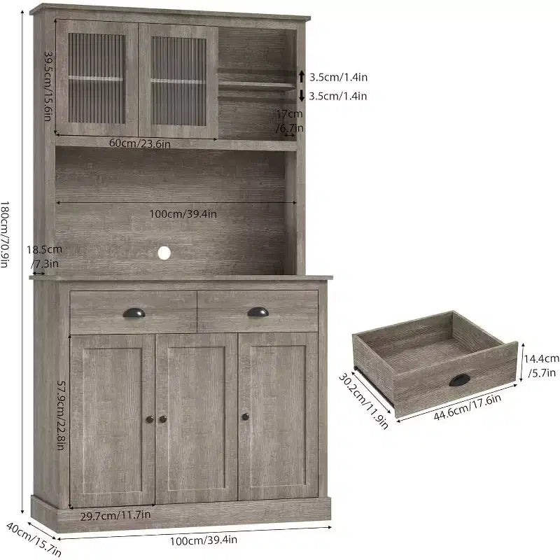 Particle Board 5-Door Kitchen Pantry Cabinet with Microwave Stand 39.4"W x 15.7"D x 70.9"H