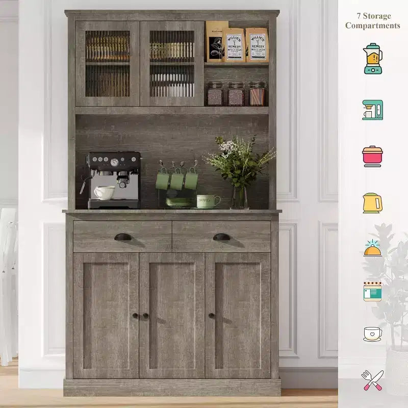 Particle Board 5-Door Kitchen Pantry Cabinet with Microwave Stand 39.4"W x 15.7"D x 70.9"H