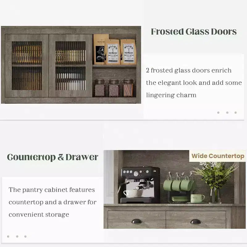 Particle Board 5-Door Kitchen Pantry Cabinet with Microwave Stand 39.4"W x 15.7"D x 70.9"H