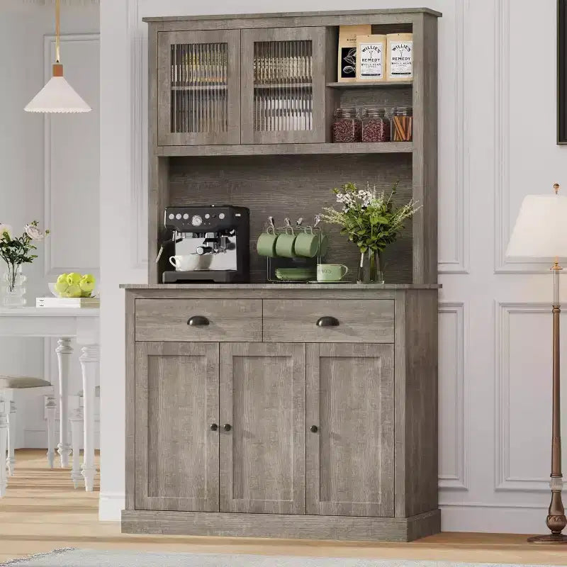 Particle Board 5-Door Kitchen Pantry Cabinet with Microwave Stand 39.4"W x 15.7"D x 70.9"H