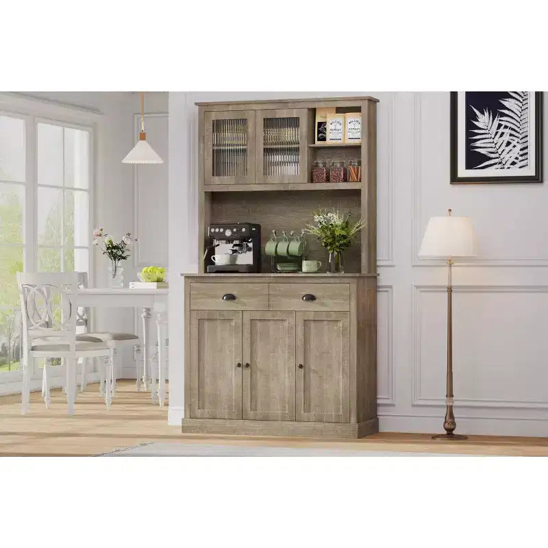 Particle Board 5-Door Kitchen Pantry Cabinet with Microwave Stand 39.4"W x 15.7"D x 70.9"H