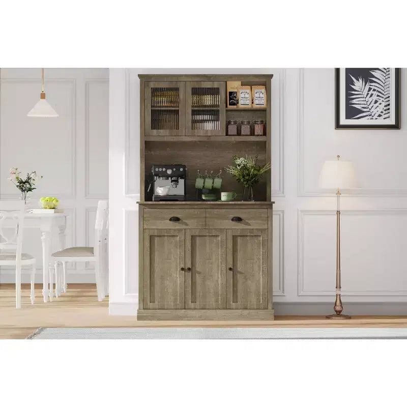 Particle Board 5-Door Kitchen Pantry Cabinet with Microwave Stand 39.4"W x 15.7"D x 70.9"H