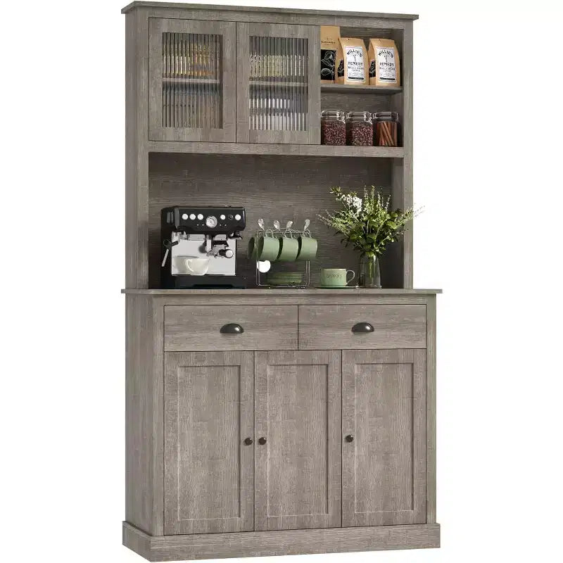 Particle Board 5-Door Kitchen Pantry Cabinet with Microwave Stand 39.4"W x 15.7"D x 70.9"H